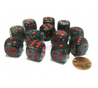 Chessex 16mm d6 with pips Dice Blocks (12 Dice) - Velvet Black w/red