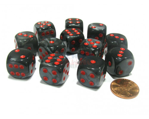 Chessex 16mm d6 with pips Dice Blocks (12 Dice) - Velvet Black w/red