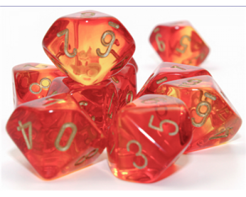 Gemini Translucent Red-Yellow/gold Set of 10 d10s