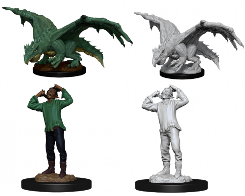 D&D Nolzur’s Marvelous Miniatures: Green Dragon Wyrmling & Afflicted Elf