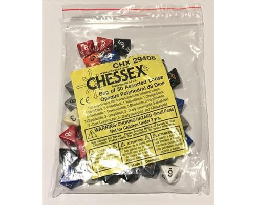 Chessex Opaque Bags of 50 Asst. Dice - Loose Opaque Polyhedral d8 Dice