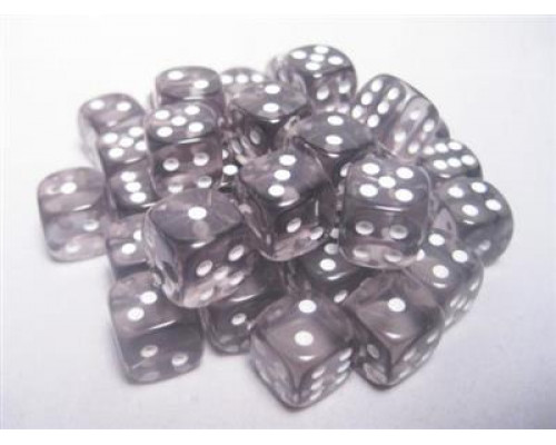 Chessex Translucent 12mm d6 with pips Dice Blocks (36 Dice) - Smoke w/white