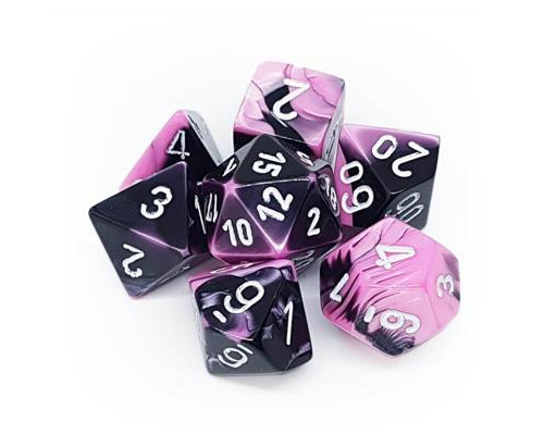 Chessex Gemini Polyhedral 7-Die Set - Black-Pink w/white