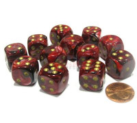 Chessex 16mm d6 with pips Dice Blocks (12 Dice) - Vortex Burgundy w/gold
