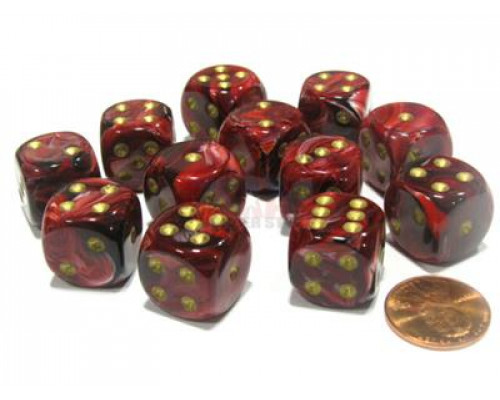 Chessex 16mm d6 with pips Dice Blocks (12 Dice) - Vortex Burgundy w/gold