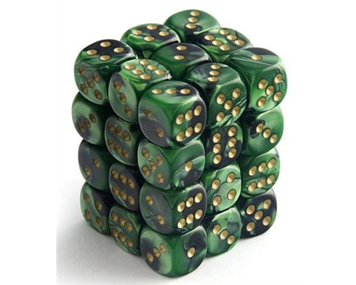 Chessex Signature 12mm d6 with pips Dice Blocks (36 Dice) - Scarab Jade w/gold