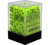 Chessex Signature 12mm d6 with pips Dice Blocks (36 Dice) - Vortex Bright Green w/black