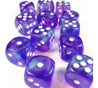Chessex Borealis 16mm d6 Purple/white Luminary Dice Block (12 dice)