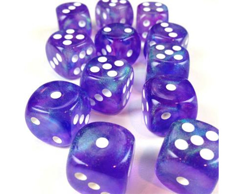 Chessex Borealis 16mm d6 Purple/white Luminary Dice Block (12 dice)