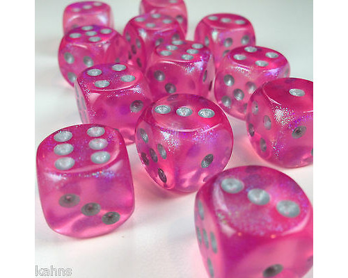 Chessex Borealis 16mm d6 Pink/silver Luminary Dice Block (12 dice)