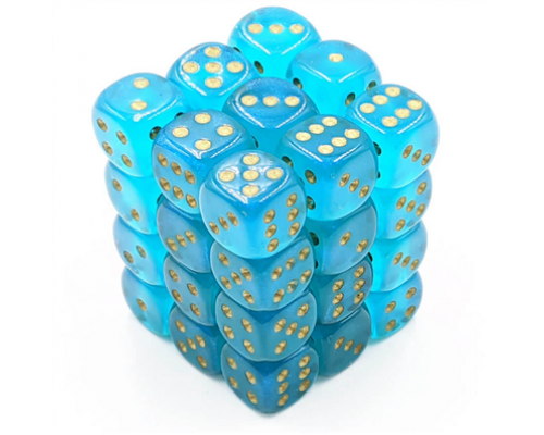 Chessex Borealis 12mm d6 Teal/gold Luminary Dice Block (36 dice)