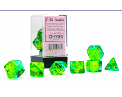 Gemini Polyhedral Translucent Green-Teal/yellow 7-Die Set