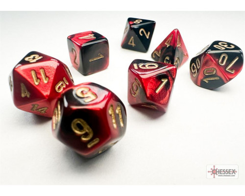 Chessex Gemini Mini-Polyhedral Black-Red/gold 7-Die Set