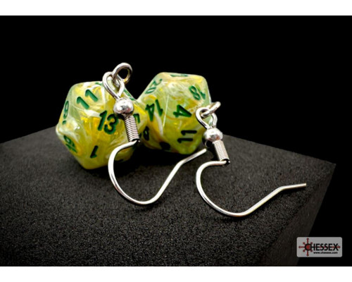 Chessex Hook Earrings Marble Green Mini-Poly d20 Pair
