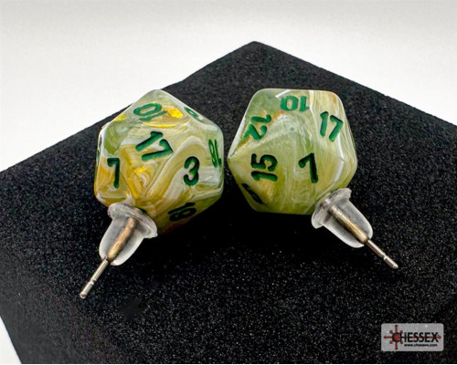 Chessex Stud Earrings Marble Green Mini-Poly d20 Pair