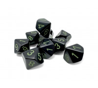 Opaque Black/green Set of Ten d10s