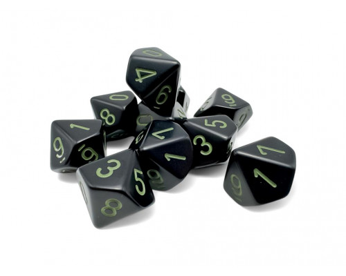 Opaque Black/green Set of Ten d10s