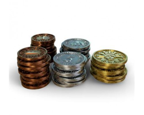 49 Metal Coins (Play Money) for Millennia: Tracks of Time (23 x 1, 18 x 5, 8 x 20)