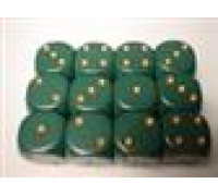 Chessex Opaque 16mm d6 with pips Dice Blocks (12 Dice) - Dusty Green w/gold