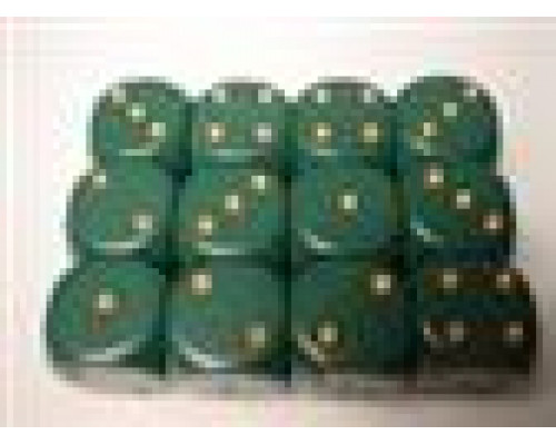 Chessex Opaque 16mm d6 with pips Dice Blocks (12 Dice) - Dusty Green w/gold