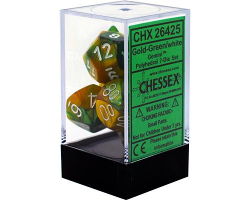 Chessex Gemini Polyhedral 7-Die Set - Gold-Green w/white