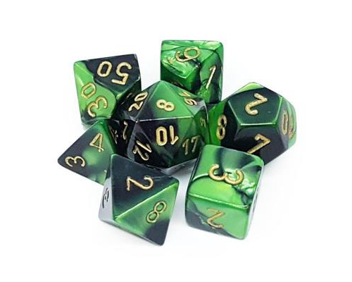 Chessex Gemini Polyhedral 7-Die Set - Black-Green w/gold