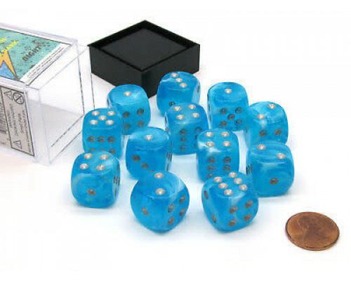 Chessex 16mm d6 with pips Dice Blocks (12 Dice) - Luminary Sky/silver