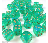 Chessex Borealis 12mm d6 Light Green/gold Luminary Dice Block (36 dice)