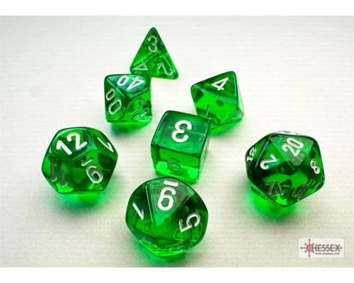 Chessex Translucent Mini-Polyhedral Green/white 7-Die Set