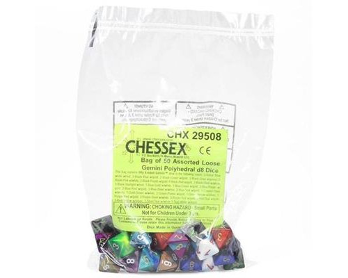 Chessex Gemini Bags of 50 Asst. Dice - Loose Gemini Poly. d8 Dice