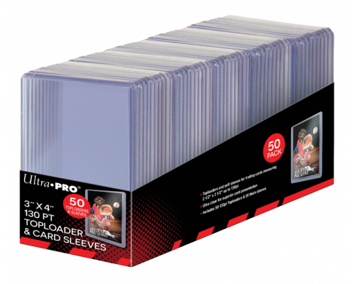 UP - 3" X 4" Super Thick 130PT Toploader with Thick Card Sleeves 50ct