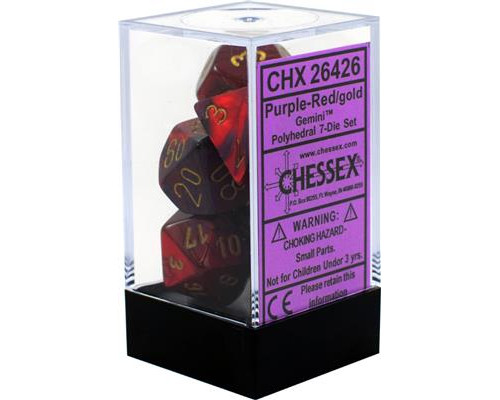 Chessex Gemini Polyhedral 7-Die Set - Purple-Red w/gold