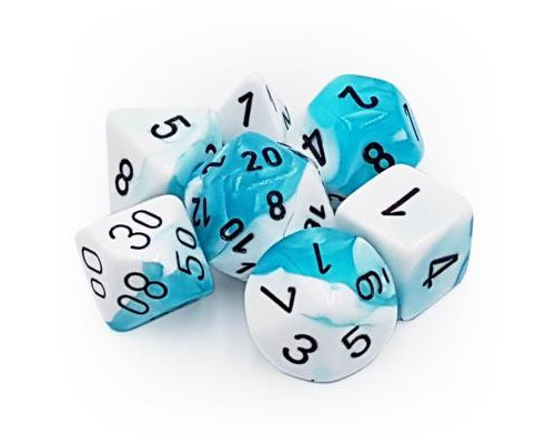 Chessex Gemini Polyhedral 7-Die Set - White-Teal w/black