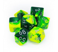 Chessex Gemini Polyhedral 7-Die Set - Green-Yellow w/silver