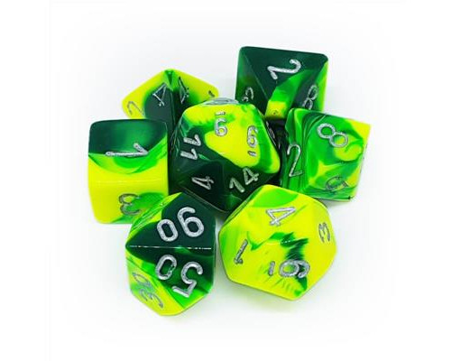 Chessex Gemini Polyhedral 7-Die Set - Green-Yellow w/silver