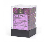 Chessex Gemini 12mm d6 Dice Blocks with pips Dice Blocks (36 Dice) - Black-Purple w/gold