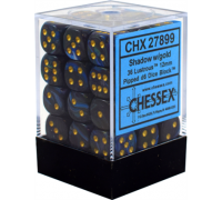 Chessex Signature 12mm d6 with pips Dice Blocks (36 Dice) - Lustrous Shadow w/gold