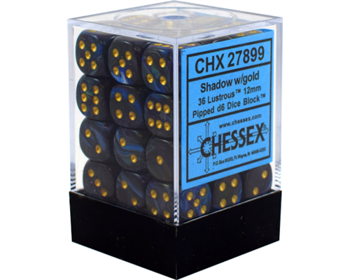 Chessex Signature 12mm d6 with pips Dice Blocks (36 Dice) - Lustrous Shadow w/gold
