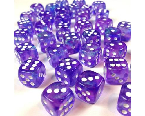 Chessex Borealis 12mm d6 Purple/white Luminary Dice Block (36 dice)