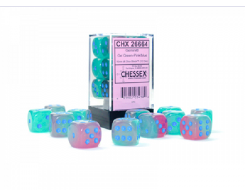 Gemini16mm d6 Gel Green-Pink/blue Luminary Dice Block (12 dice)