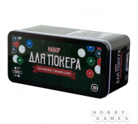 Фабрика Покера: Набор из 200 фишек с номиналом для покера с картами и сукном в жестяной коробке (RU)
