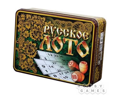 Настольная игра Лото "Русские узоры" (жестяная коробка)