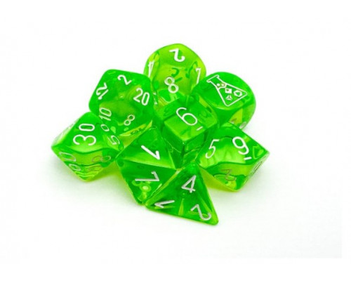 Lab Dice 7 - Translucent Polyhedral Rad Green/white 7-Die Set (with bonus die)
